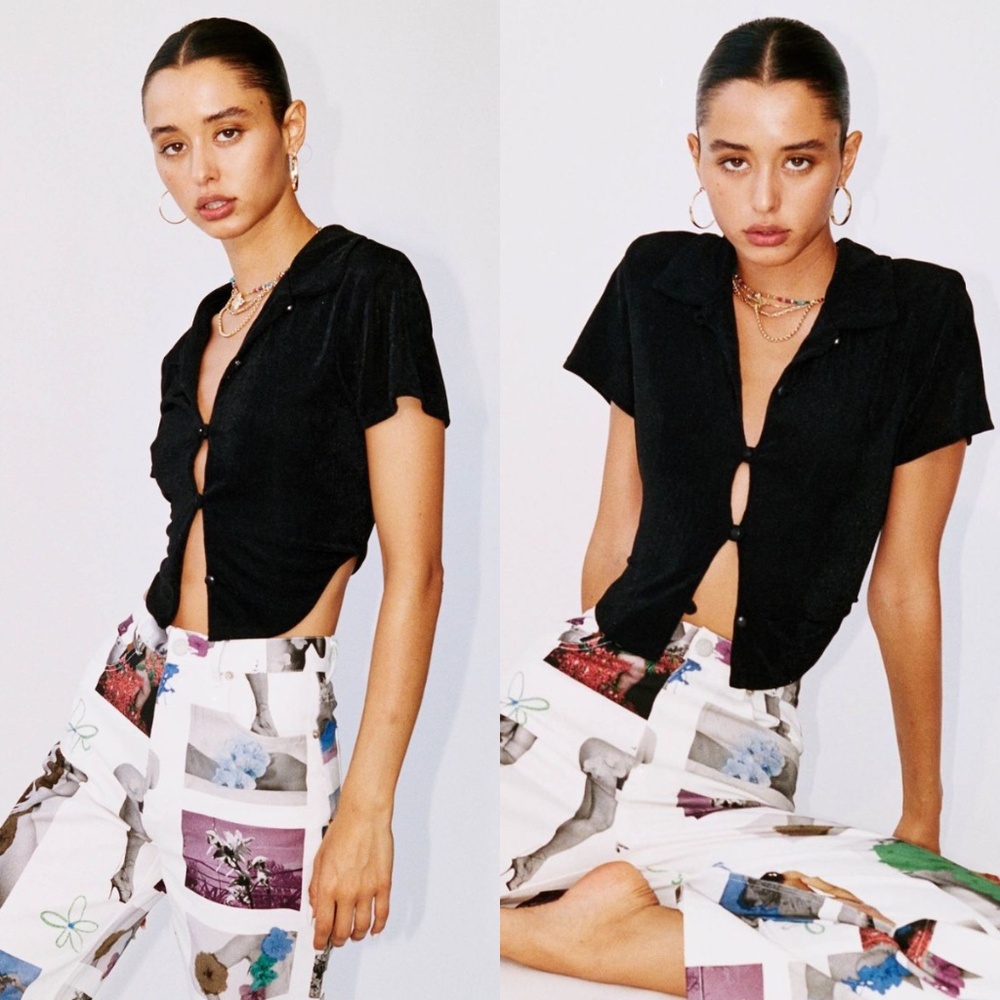 With Jean Black Cut-Out Blouse